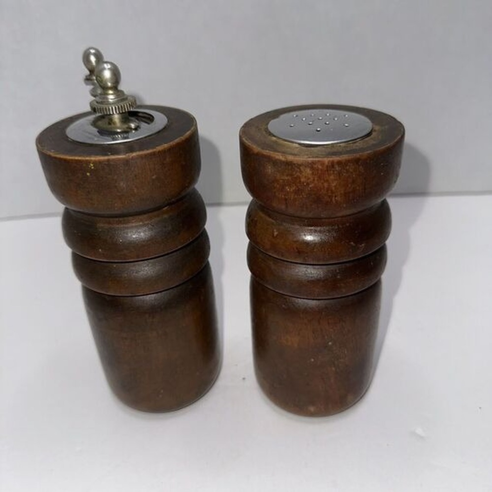 Vintage Wooden Salt Pepper Grinder Mill Set Rustic Kitchen‎ Dining Decor